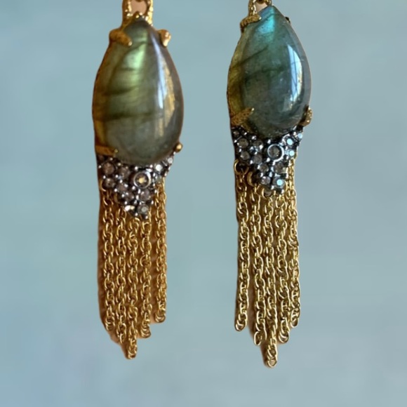 ALEXIS BITTAR Blue Green Teardrop Labradorite
Gemstone Fringed Crystal Earrings - Picture 8 of 11